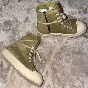 Rick Owens Olive Green Lace-Up High-Top Boots with Side Zip